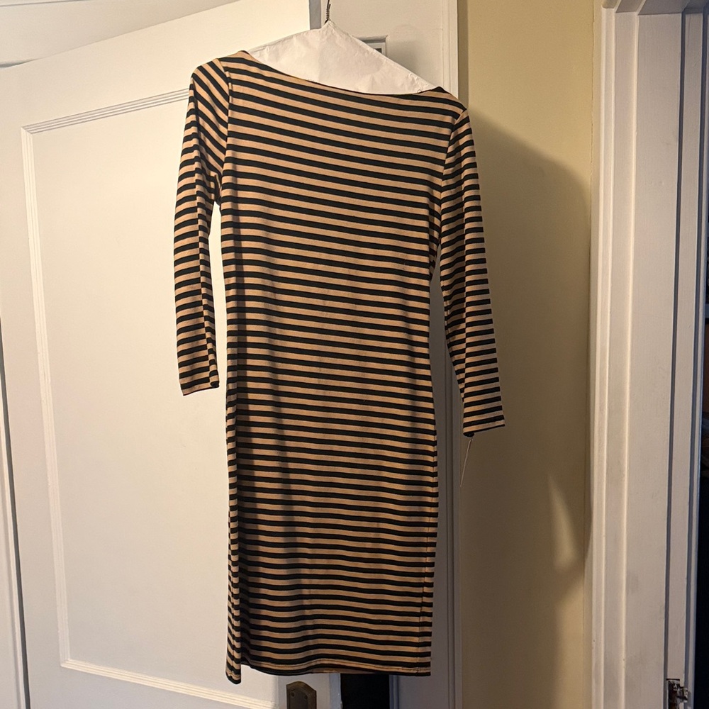 Xhilaration Black and Tan Striped Long Sleeve Midi Dress